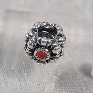 Pandora Sterling Silver Carnelian Stones Charm July Birthstone Floral ALE S925
